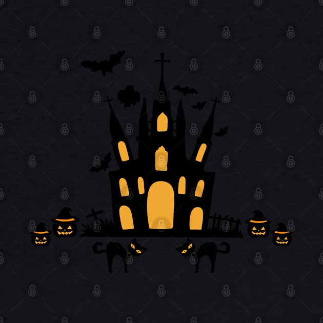 Halloween Pumpkin Black Cat Graveyard Church by BellaPixel